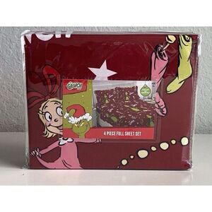 Dr. Seuss The Grinch 4 Pc FULL Size Sheet Set Christmas Holiday Whoville Red NEW
